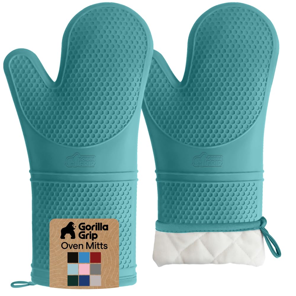 GORILLA GRIP Silicone Oven Mitts, 550F Heat Resistant, 12.5x8.3, Black