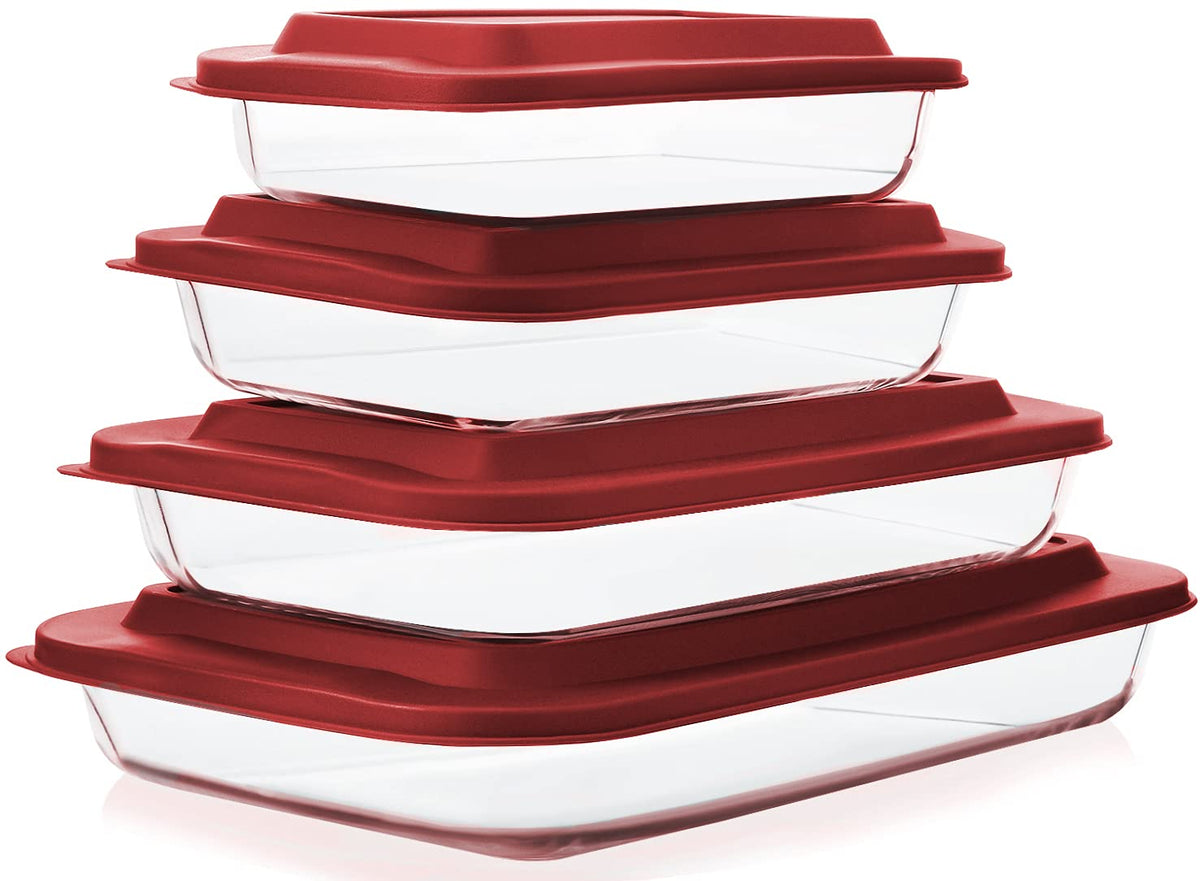 M MCIRCO 8 Piece Deep Glass Baking Dish with Lids, BPA free,Gray