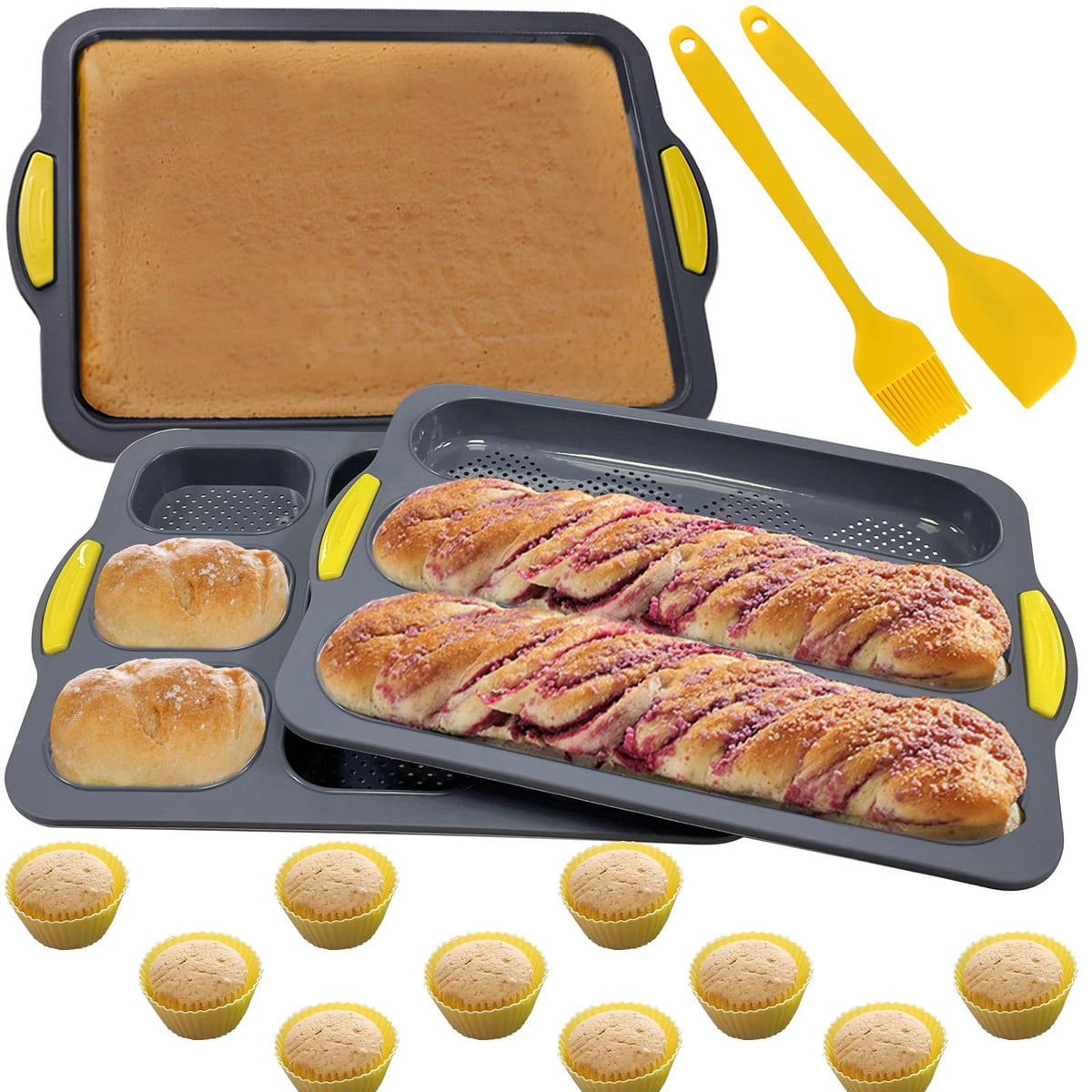 Silicone Bread Loaf Pan, Nonstick Baguette Bread Pan, 4-cavity