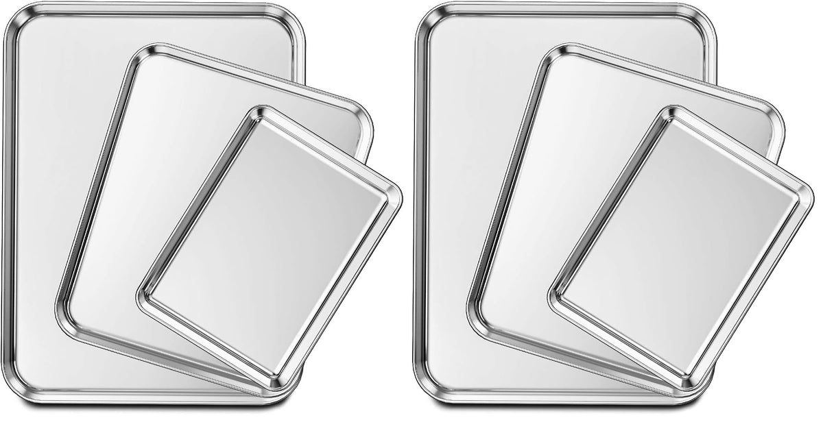 Wildone Baking Sheet Set of 3, Stainless Steel Cookie Sheet Cooking Sheet Pan for Baking & Roasting, 9/12/16 Inch, Non Toxic & Heavy Duty & Easy Clean