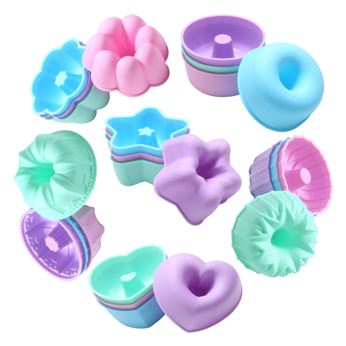 To encounter 24Pack Silicone Molds, Nonstick 3 inches Donut Mold, Silicone Baking Cups, Donut Pan, Muffin, Jello, Bagel Pan, Oven- Microwave- Dishwasher Safe