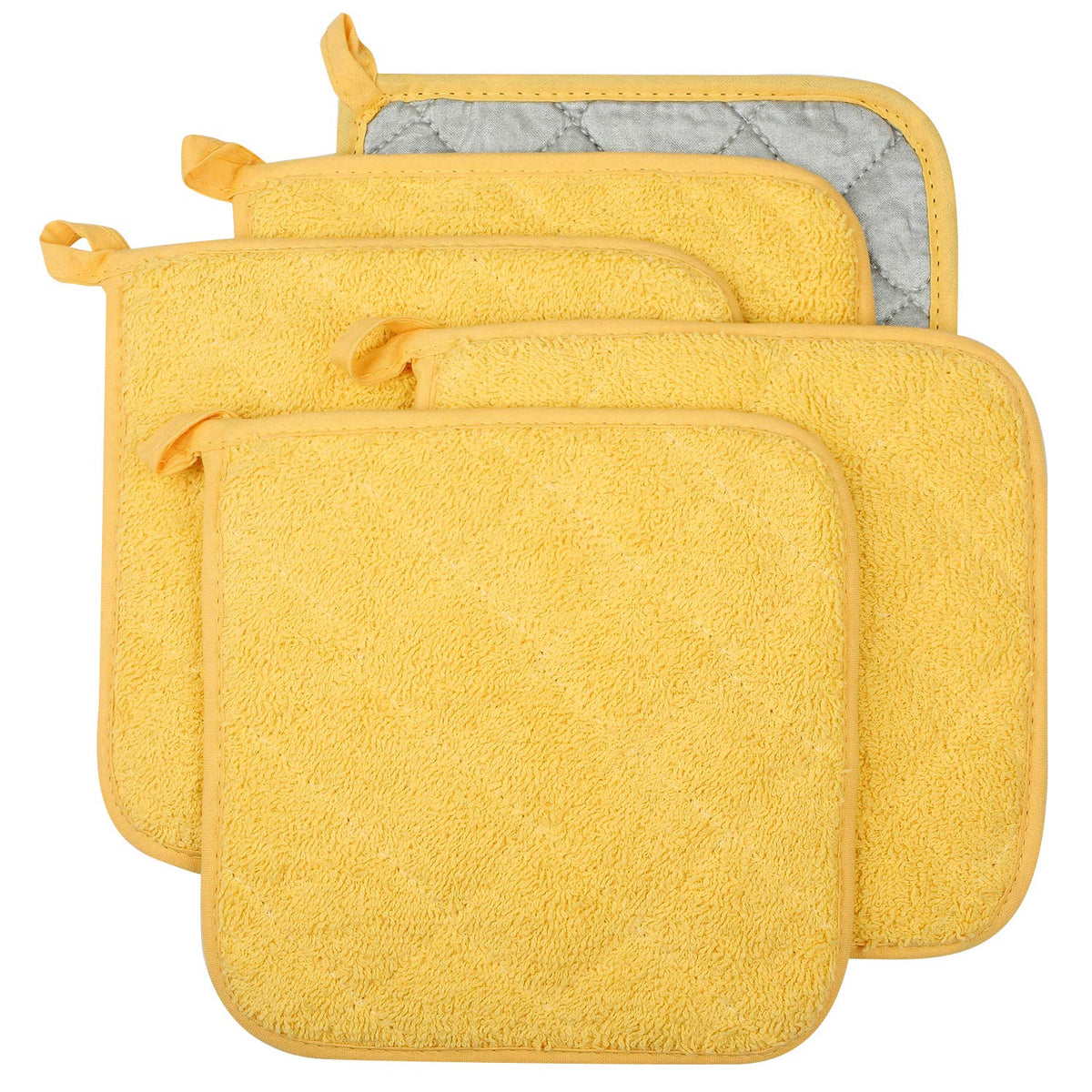 100% Cotton Kitchen Everyday Basic Terry Pot Holder Heat Resistant Coaster Potholder for Cooking and Baking Set of 5 Brown