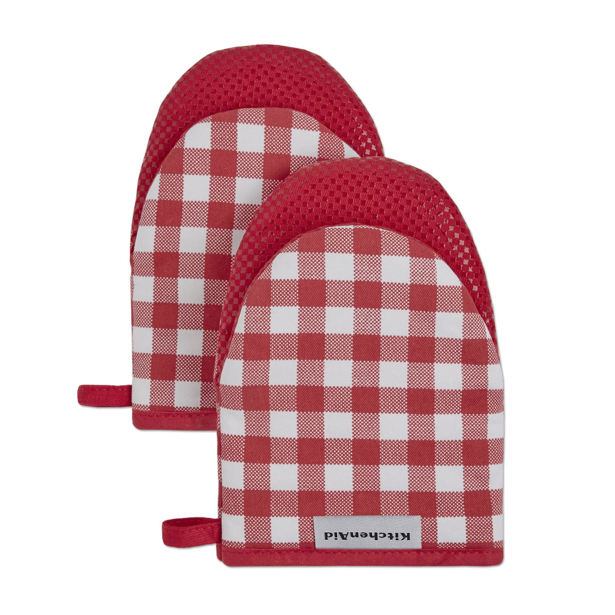 KitchenAid Gingham Mini Oven Mitt 2-Pack Set, Dried Rose, 5.5"x8"