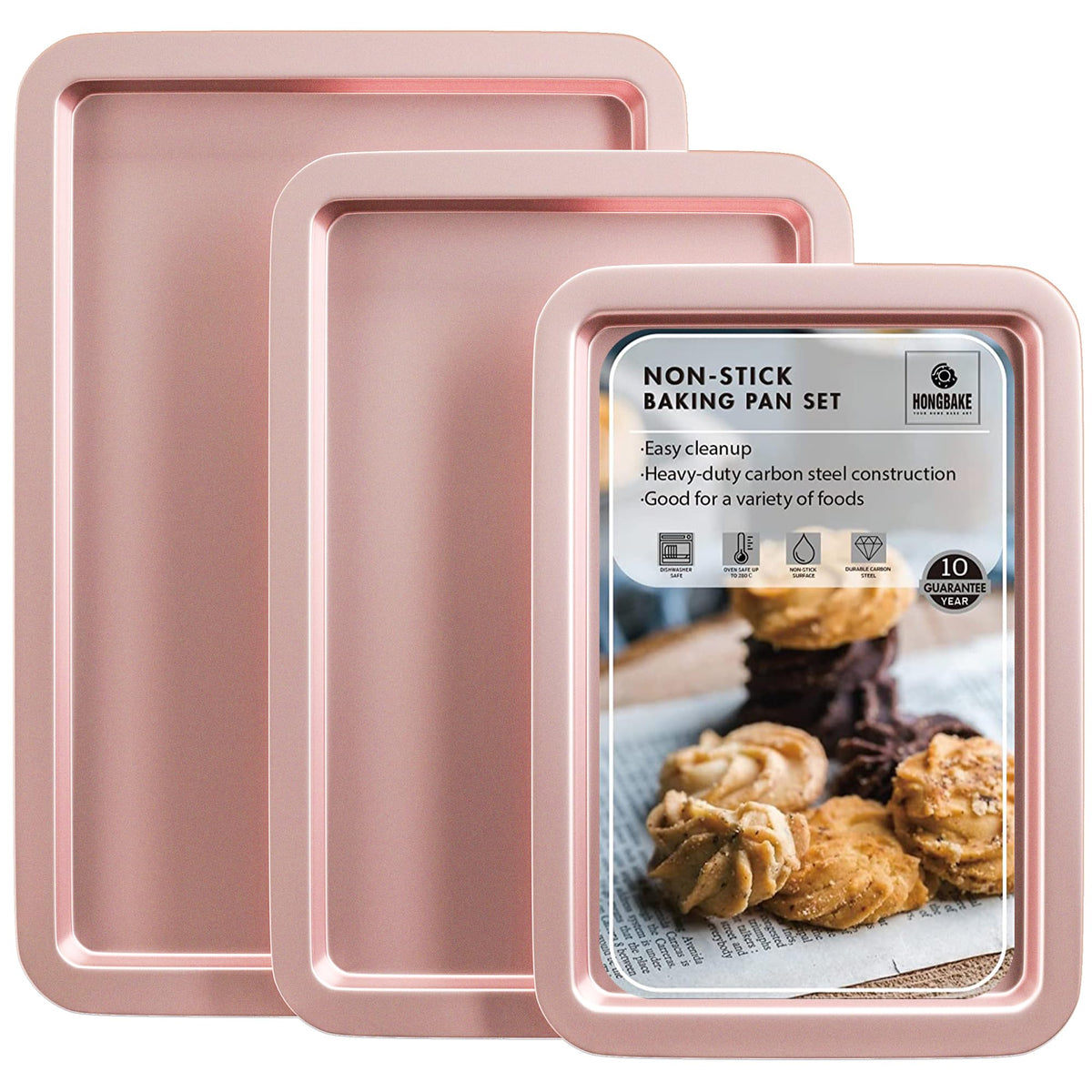 HONGBAKE Ceramic Baking Sheet Pan Set of 3, Easy to Grab, Non-Toxic