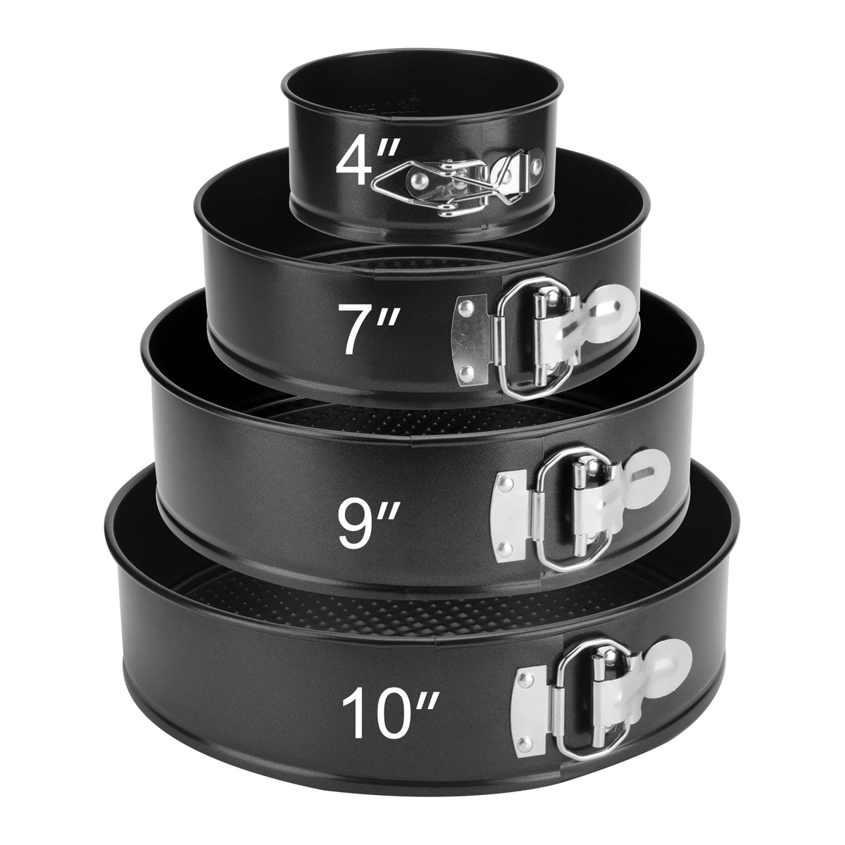 Springform Pan Set of 4, 4/7/9/10inch Cake Pan, Non-Stick Leak-Proof with Removable Bottom, Cheesecake Pan for Baking, Black