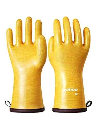 LANON Wahoo Liquid Silicone Oven Mitts,Heat Resistant Gloves,White,L/9