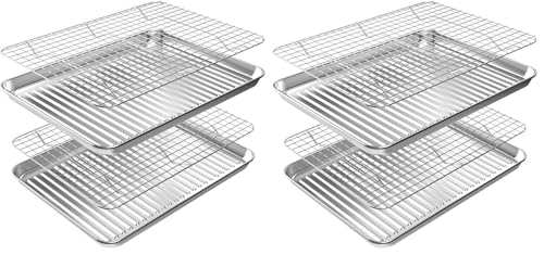 Baking Sheet with Cooling Wire Rack Set, Stainless Steel 2 Pans + 2 Racks