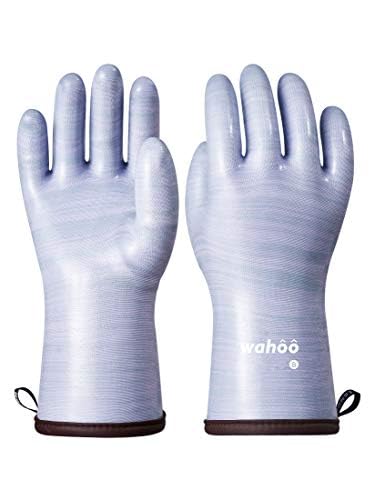 LANON Wahoo Liquid Silicone Oven Mitts,Heat Resistant Gloves,White,L/9