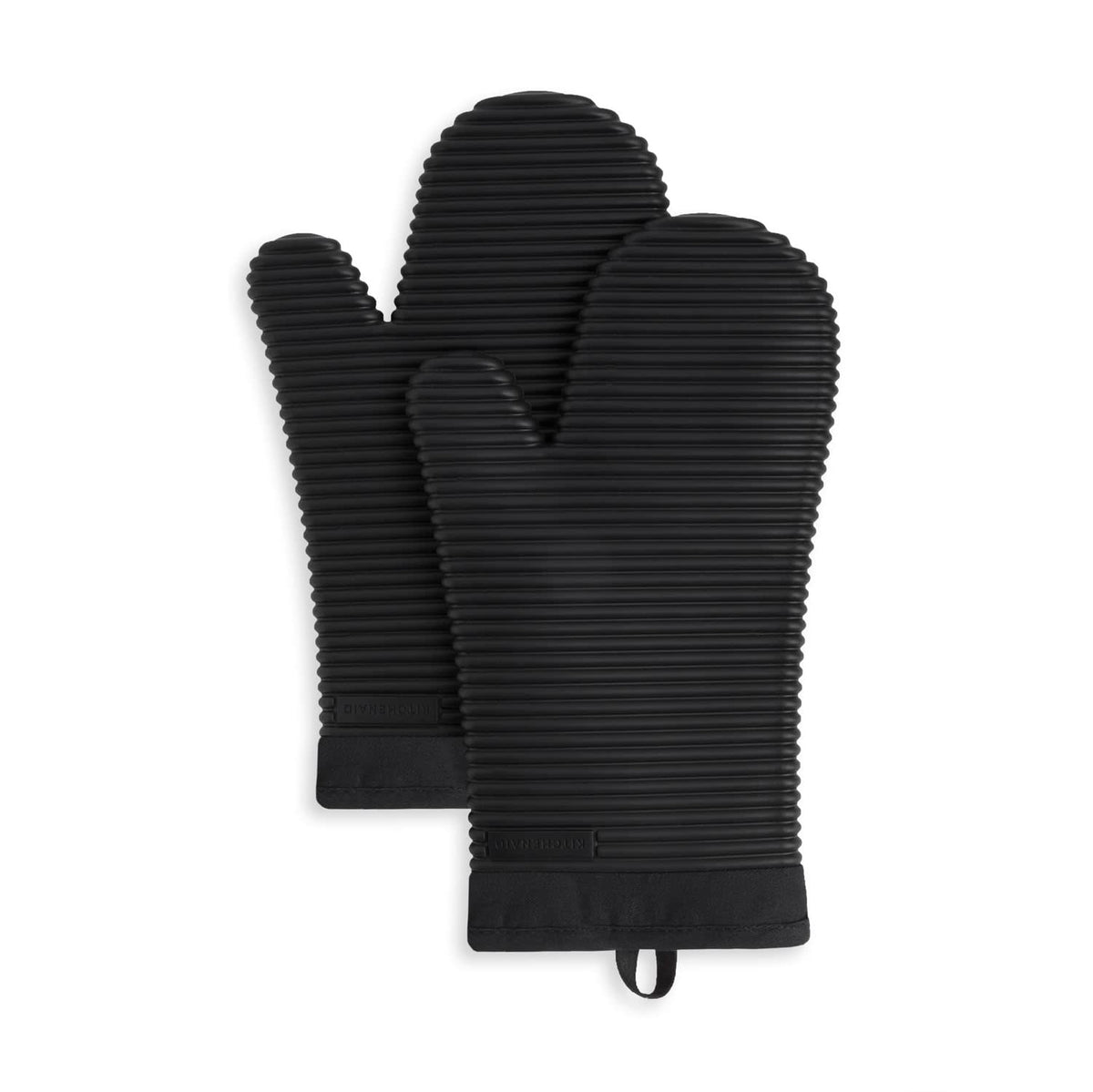 KITCHENAID Ribbed Soft Silicone Oven Mitt 2-Pack Set, 7.5"x13", Blue Willow