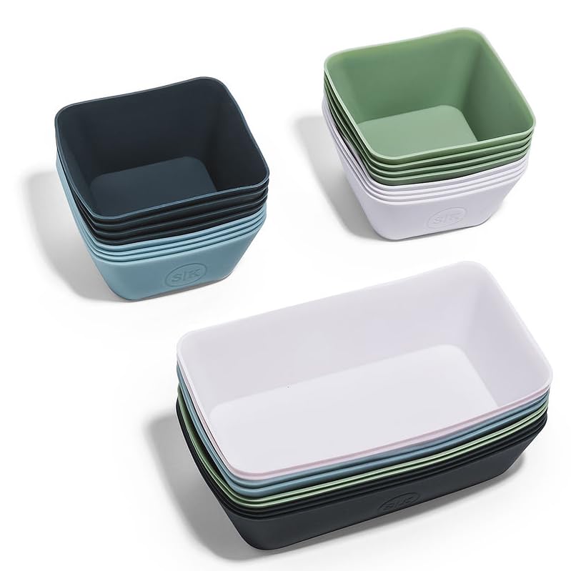 The Silicone Kitchen Reusable JUMBO Silicone Baking Cup, Non-Toxic, BPA Free, Dishwasher Safe, Jumbo, 12 Pack, White Blue Green