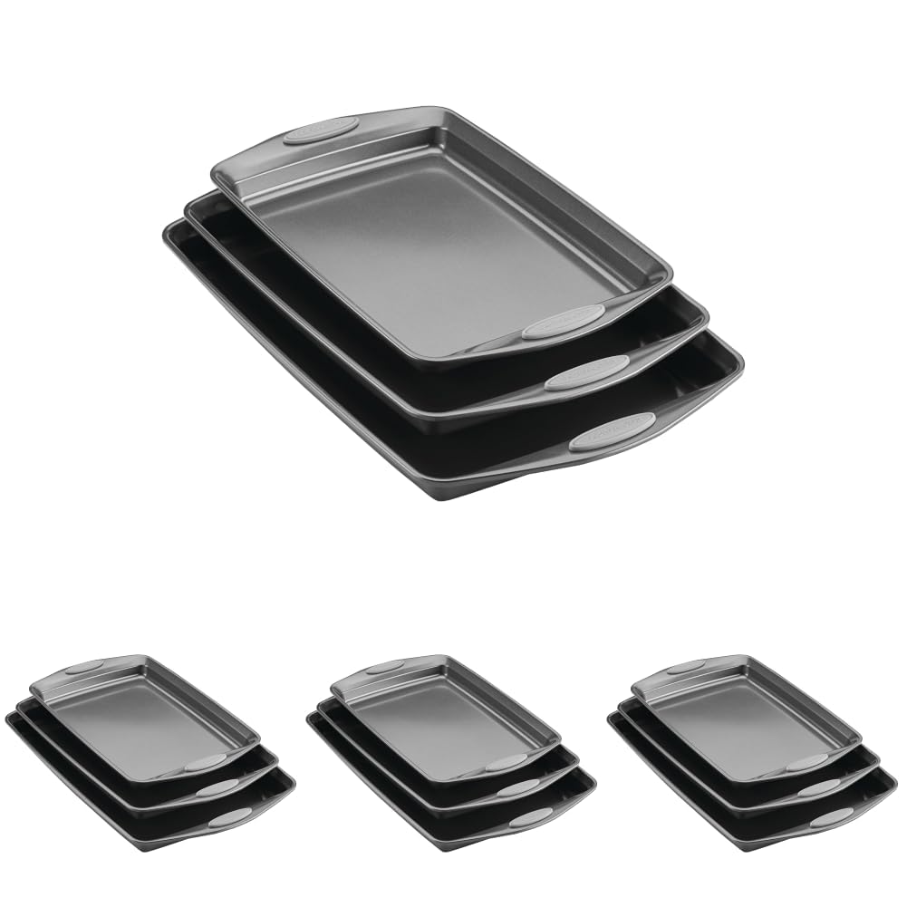 Rachael Ray Nonstick Bakeware Cookie Pan Set, Baking Sheets, 3-Piece, Gray