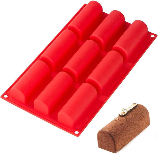 Webake Silicone Cream Canoe Pan, 9-Cavity Mini Log Cake Mold for Baking, Oblong Filled Snack Cake Mold for Mousse, Pudding and Desserts