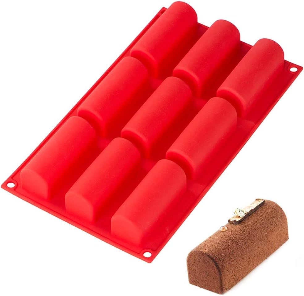 Webake Silicone Cream Canoe Pan, 9-Cavity Mini Log Cake Mold for Baking, Oblong Filled Snack Cake Mold for Mousse, Pudding and Desserts