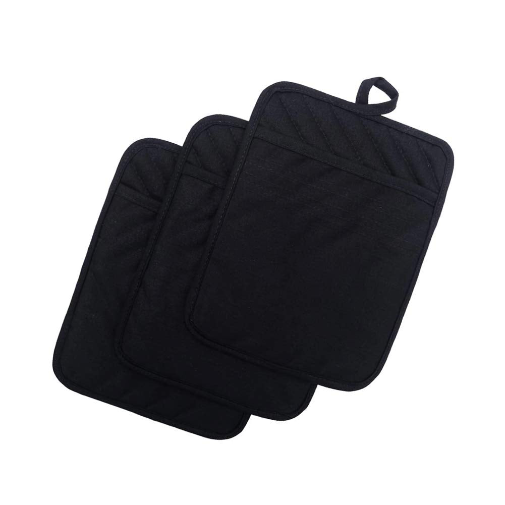 Anyi Pot Holders and Oven Mitts 7" X 9" Heat Resistant Cotton Pocket Pot Holder Set Feature of Non Slip Kitchen Hot Pad Oven Mitts, 3-Pack (Hunter Green)