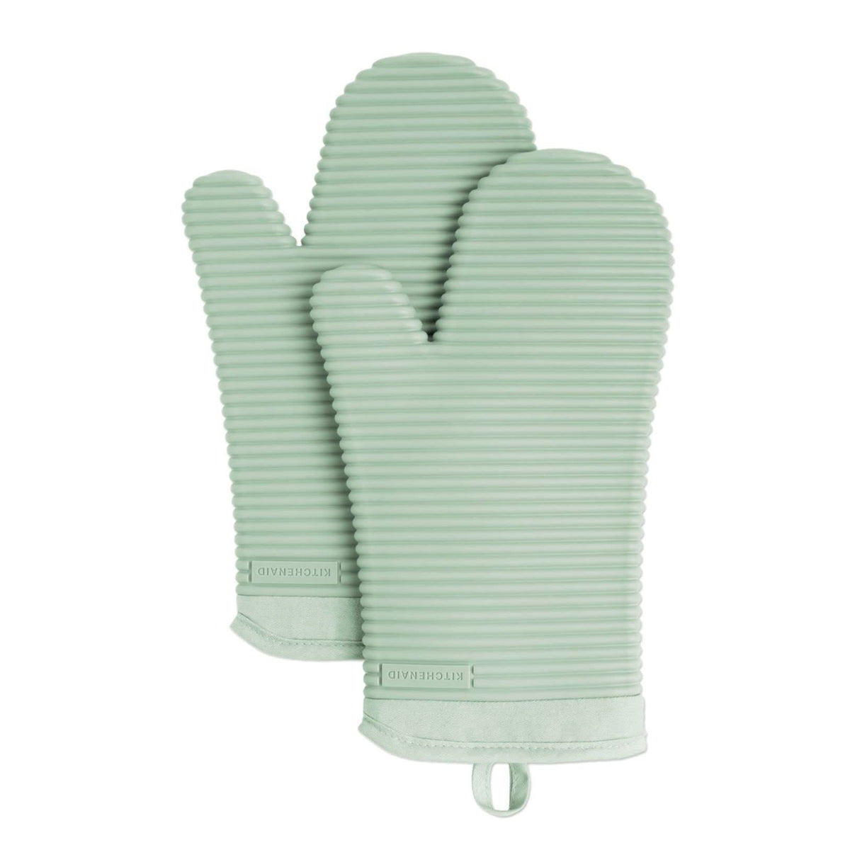 KITCHENAID Ribbed Soft Silicone Oven Mitt 2-Pack Set, 7.5"x13", Blue Willow