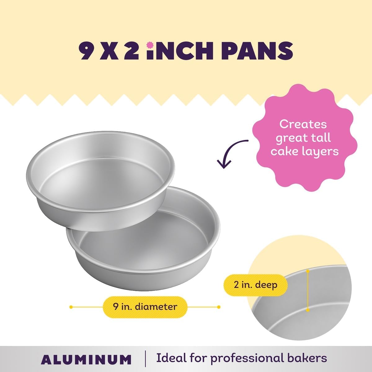 Wilton Aluminum Round Cake Pan Set, Made Without PFAS, 9 x 2 in