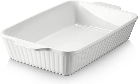 DOWAN Casserole Dish, 9x13 Ceramic Baking Dish, Large Lasagna Pan Deep for Oven, 4.2 Quarts Baking Pan with Handles, Oven Safe and Durable Bakeware for Lasagna, Home Decor, Wedding Gift, Soft White