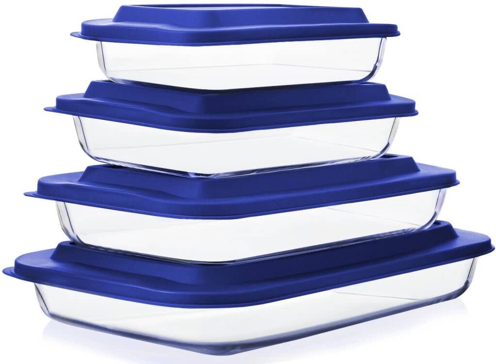 M MCIRCO 8 Piece Deep Glass Baking Dish with Lids, BPA free,Gray