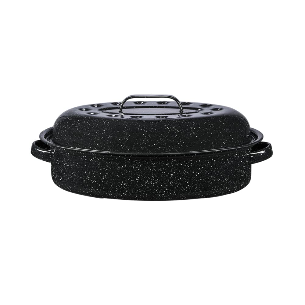 Granite Ware 13" Oval Roaster with Lid – Enameled Steel, Oven Safe to 932°F – Ideal for Roasting, Baking & Sourdough Bread – Self-Basting Cover, Dishwasher Safe, 7 lb Capacity