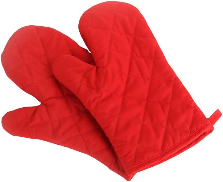 Oven Mitts, Premium Heat Resistant Kitchen Gloves Cotton & Polyester Quilted Oversized Mittens, 1 Pair (Pink)