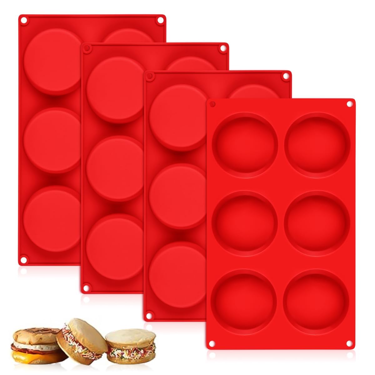 CAKETIME 4 Inch Muffin Top Pan, Silicone Egg Molds for Breakfast Sandwiches Jumbo Round Baking Pan for Oven English muffins, Whoopie Pies, Corn Bread, Egg bites, Tarts 2 Pack Confetti