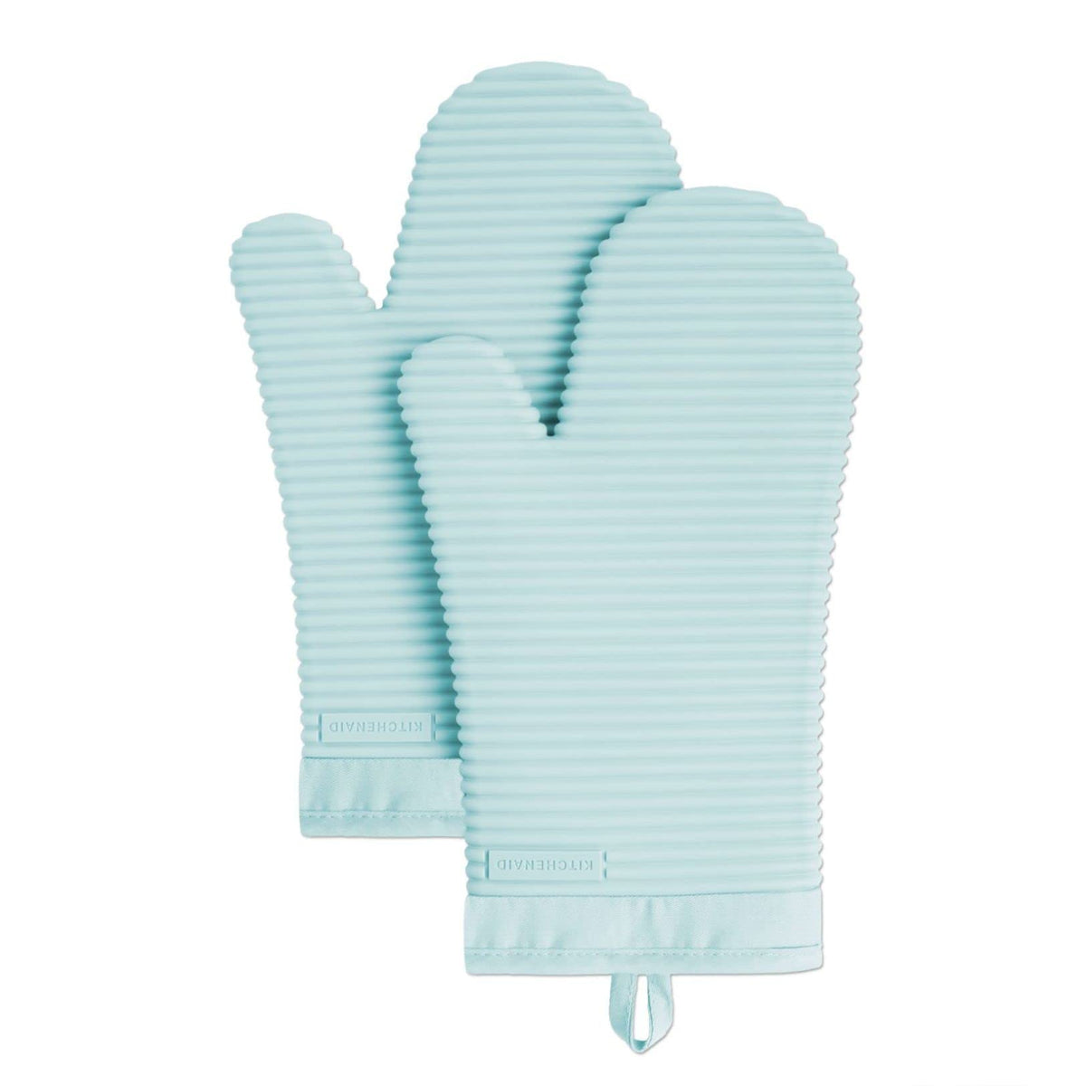 KITCHENAID Ribbed Soft Silicone Oven Mitt 2-Pack Set, 7.5"x13", Blue Willow
