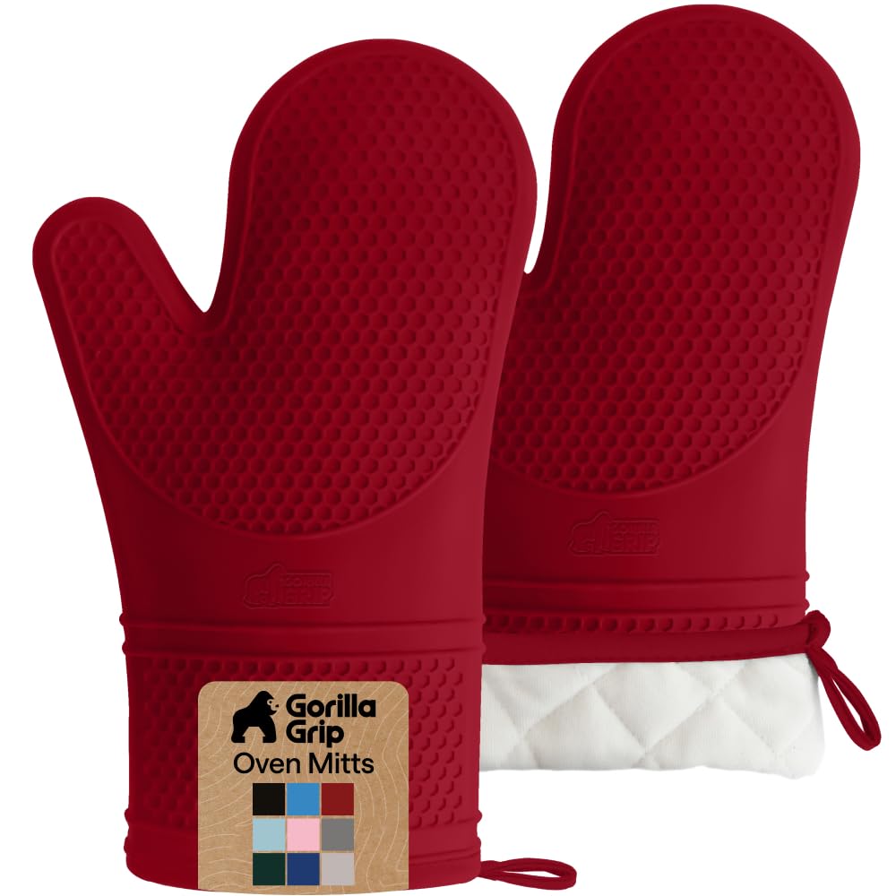 GORILLA GRIP Silicone Oven Mitts, 550F Heat Resistant, 12.5x8.3, Black