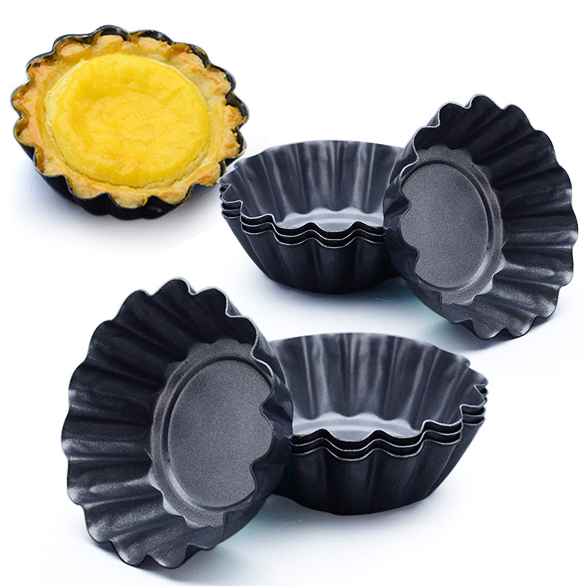 12 Packs Egg Tart Mold, Size 2.6 x 0.9inch, Cupcake Cake Muffin Mold Tin Pan Baking Tool, Carbon Steel