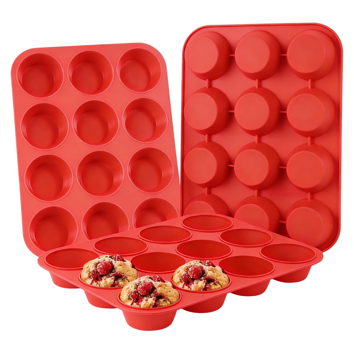 CAKETIME 12 Cups Silicone Muffin Pans for Baking - Regular Size Cupcake Pan Muffin Tin for Baking Nonstick Food Grade Silicone Molds