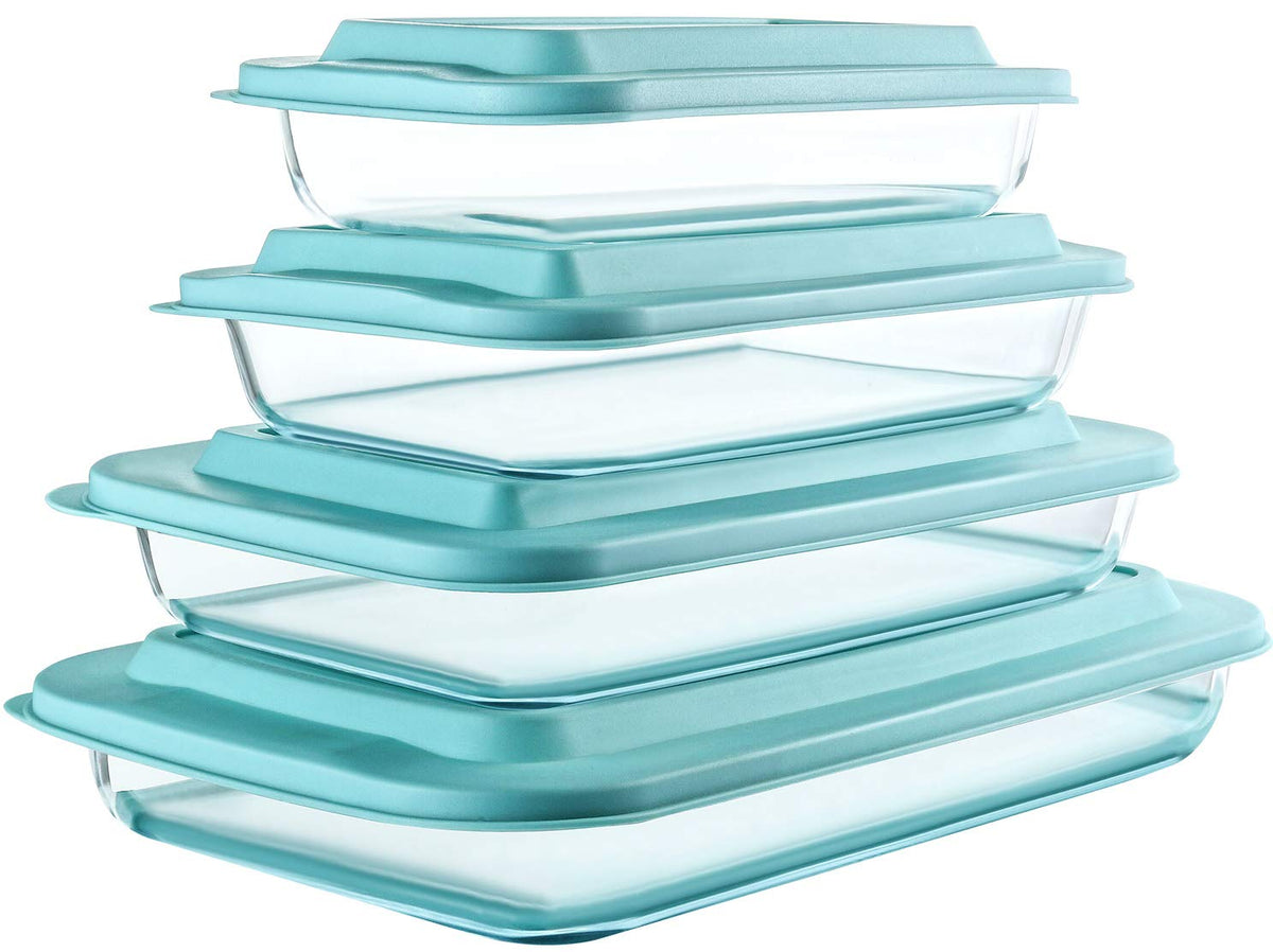 M MCIRCO 8 Piece Deep Glass Baking Dish with Lids, BPA free,Gray