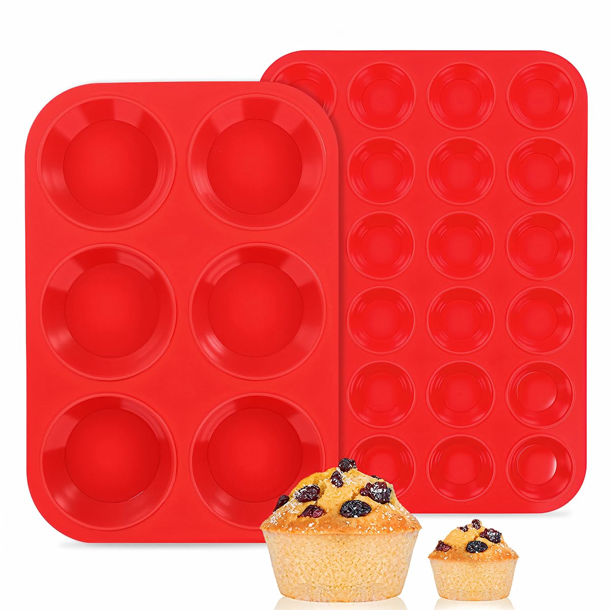 CAKETIME 12 Cups Silicone Muffin Pans for Baking - Regular Size Cupcake Pan Muffin Tin for Baking Nonstick Food Grade Silicone Molds