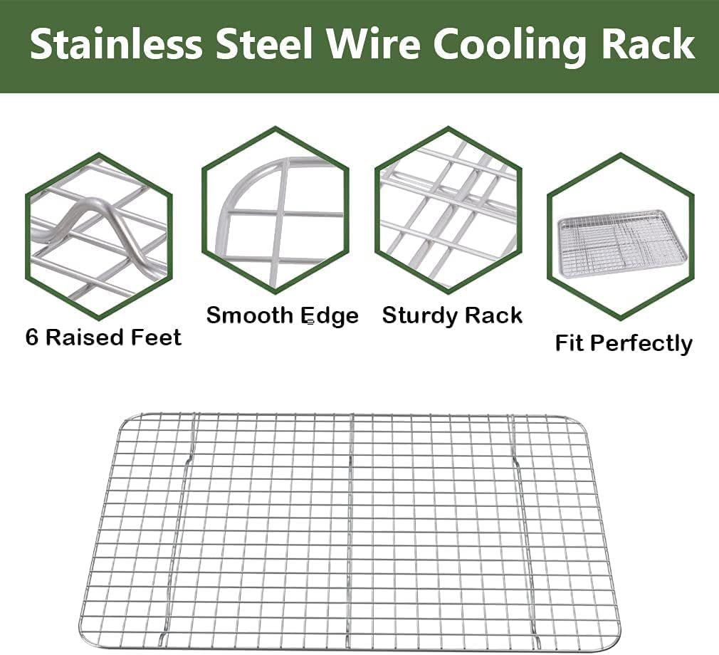 Baking Sheet with Cooling Wire Rack Set, Stainless Steel 2 Pans + 2 Racks