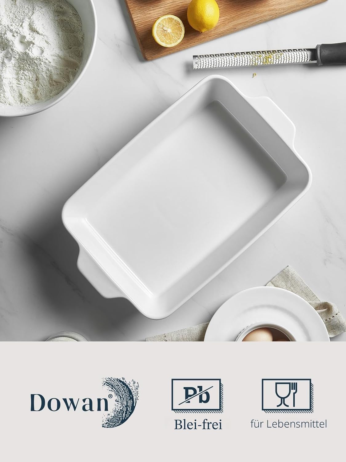 DOWAN Casserole Dish, 9x13 Ceramic Baking Dish, Large Lasagna Pan Deep for Oven, 4.2 Quarts Baking Pan with Handles, Oven Safe and Durable Bakeware for Lasagna, Home Decor, Wedding Gift, Soft White