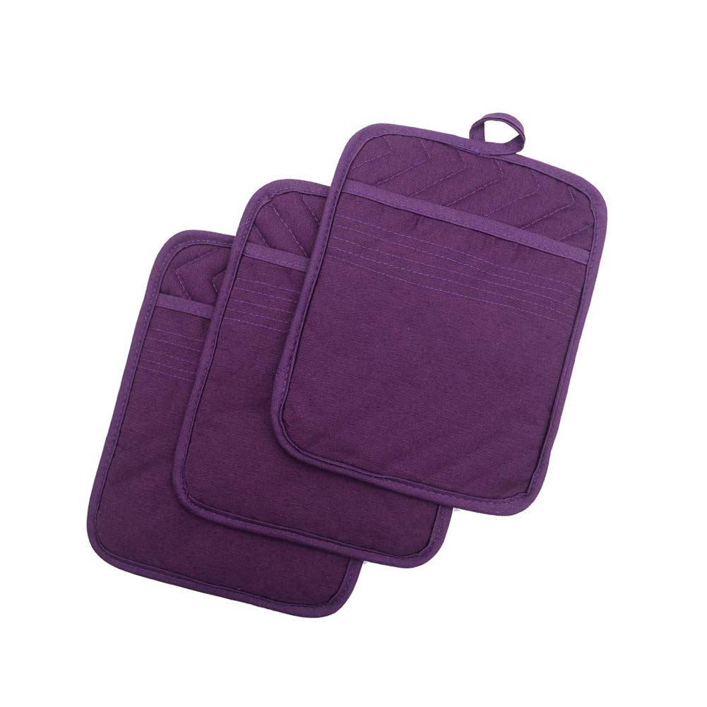 Anyi Pot Holders and Oven Mitts 7" X 9" Heat Resistant Cotton Pocket Pot Holder Set Feature of Non Slip Kitchen Hot Pad Oven Mitts, 3-Pack (Hunter Green)