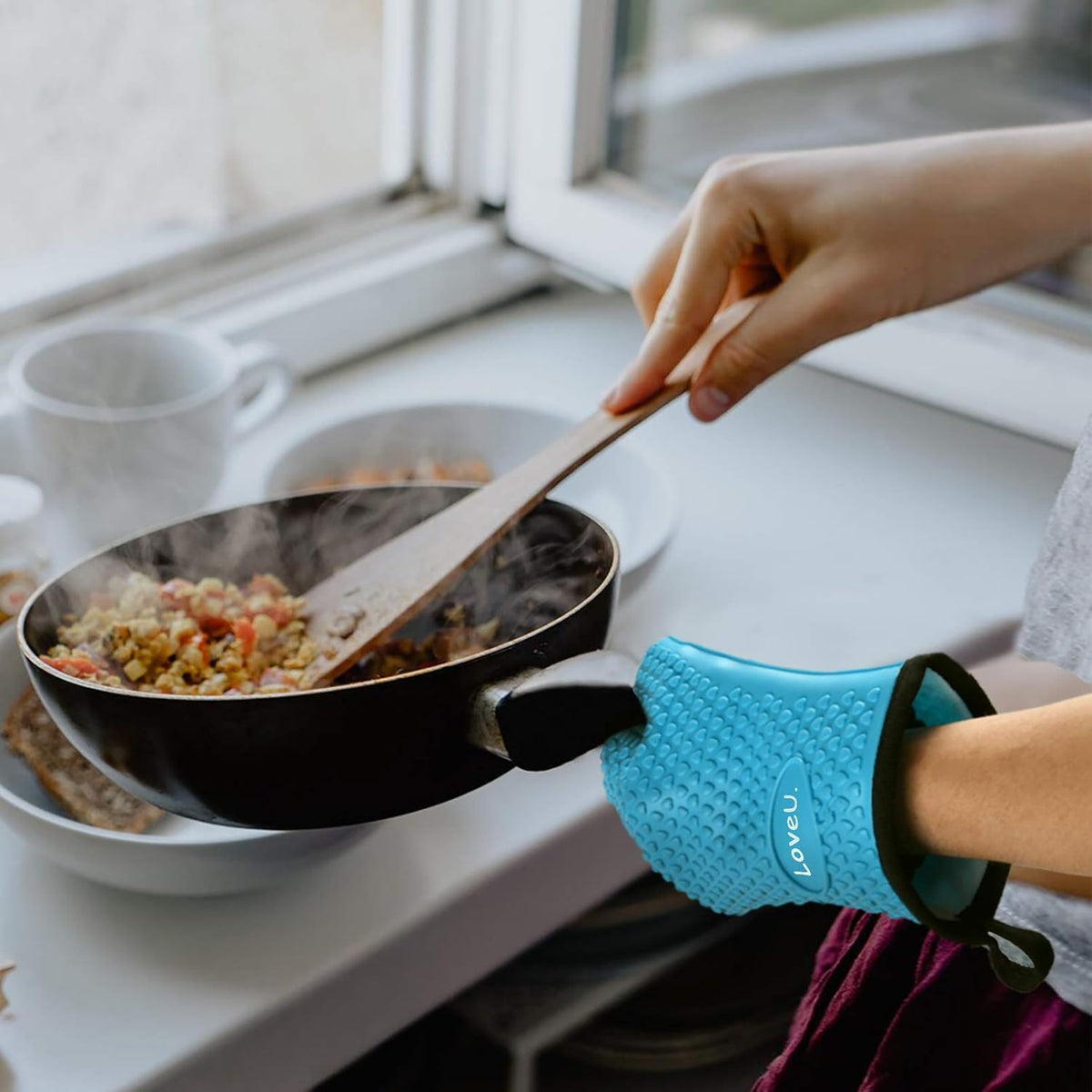 Silicone Oven Mitts Gloves - Heat Resistant, Non-Slip for BBQ, Grilling