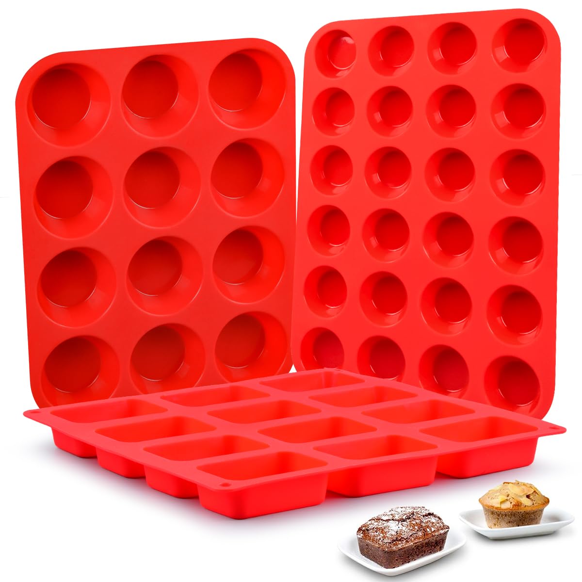 CAKETIME 12 Cups Silicone Muffin Pans for Baking - Regular Size Cupcake Pan Muffin Tin for Baking Nonstick Food Grade Silicone Molds