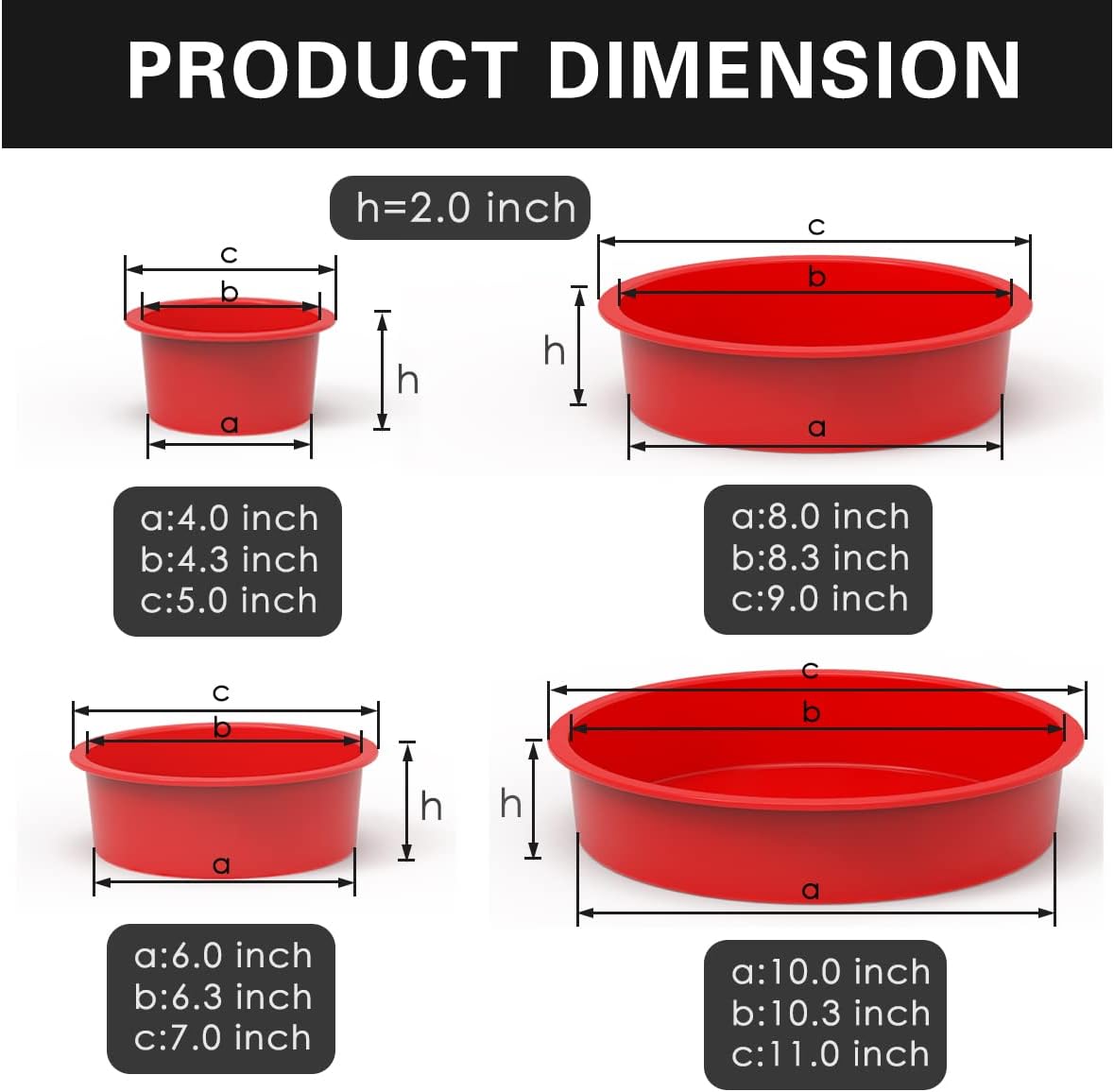 4-Piece Silicone Cake Pans Sets, Nonstick Round Cake Molds
