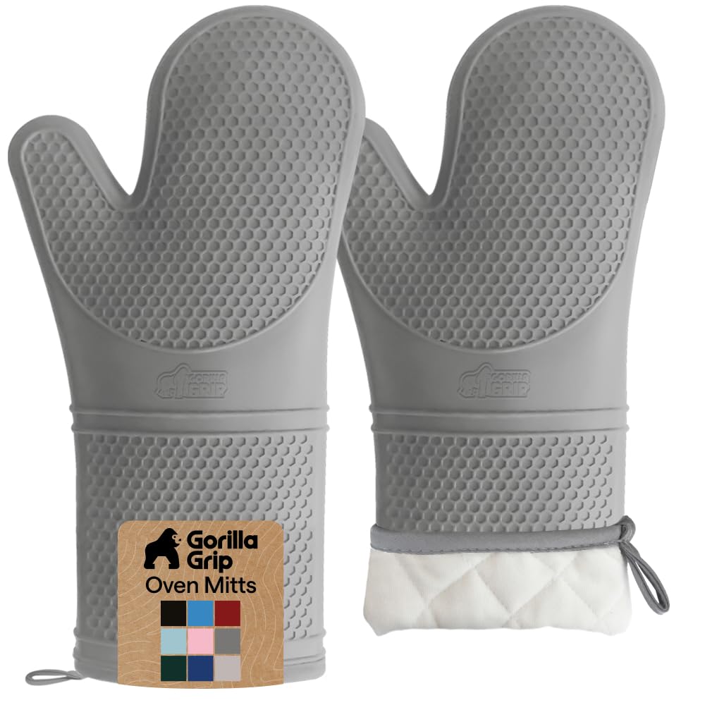 GORILLA GRIP Silicone Oven Mitts, 550F Heat Resistant, 12.5x8.3, Black