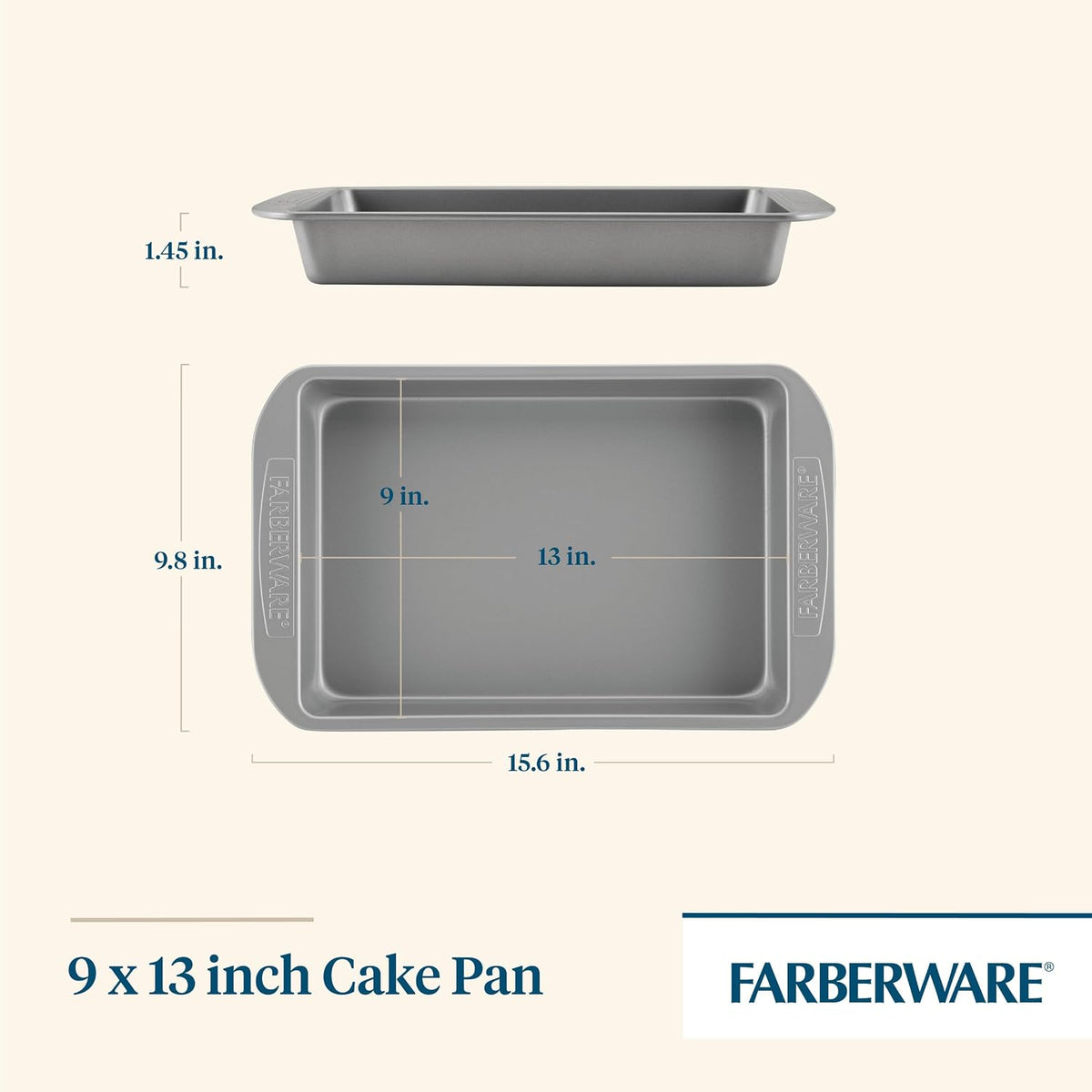 Farberware Nonstick Bakeware 9-Inch x 13-Inch Rectangular Cake Pan, Gray