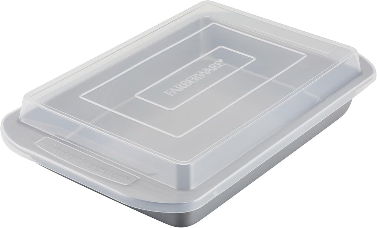 Farberware Nonstick Bakeware Rectangular Cake Pan with Lid for Baking, Gray