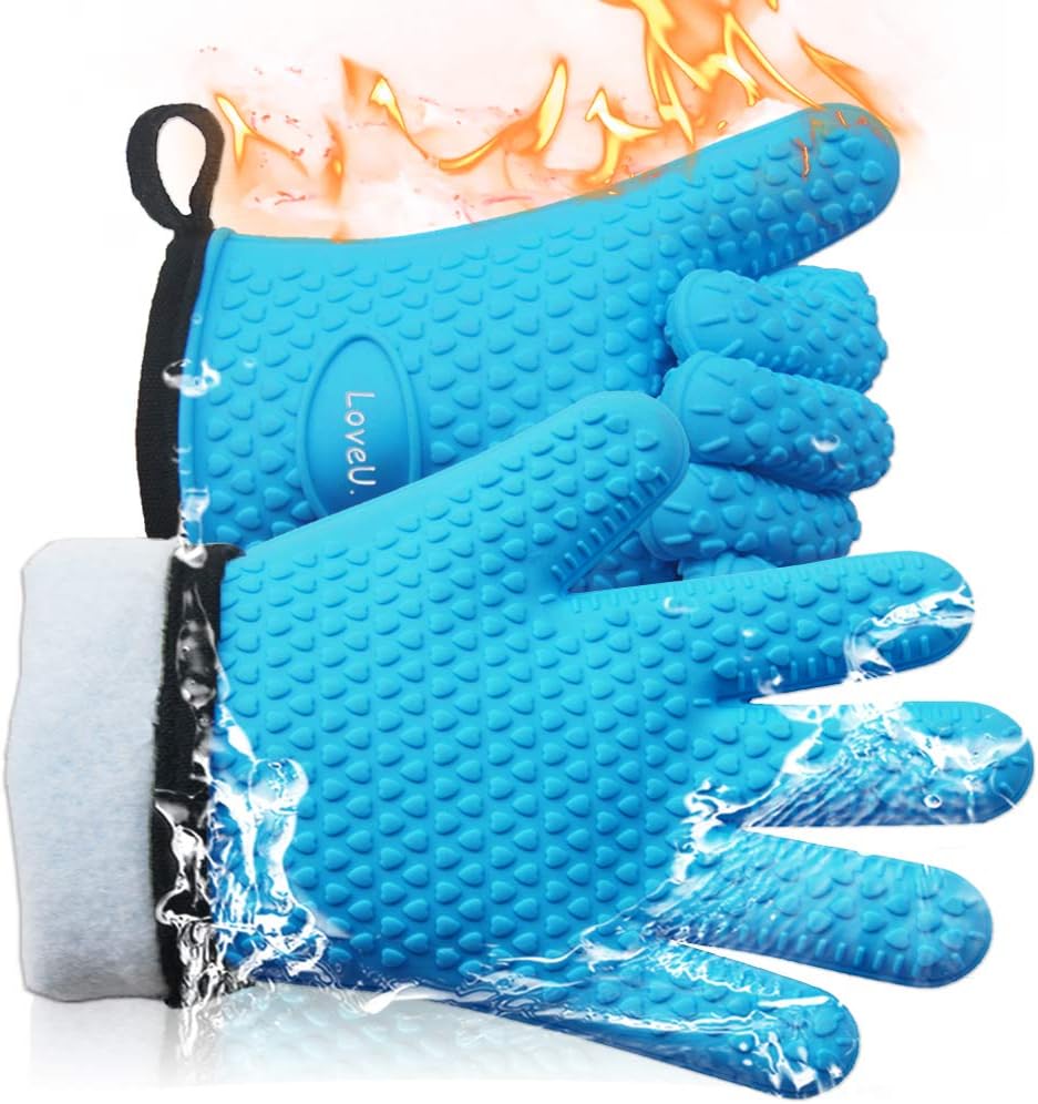 Silicone Oven Mitts Gloves - Heat Resistant, Non-Slip for BBQ, Grilling