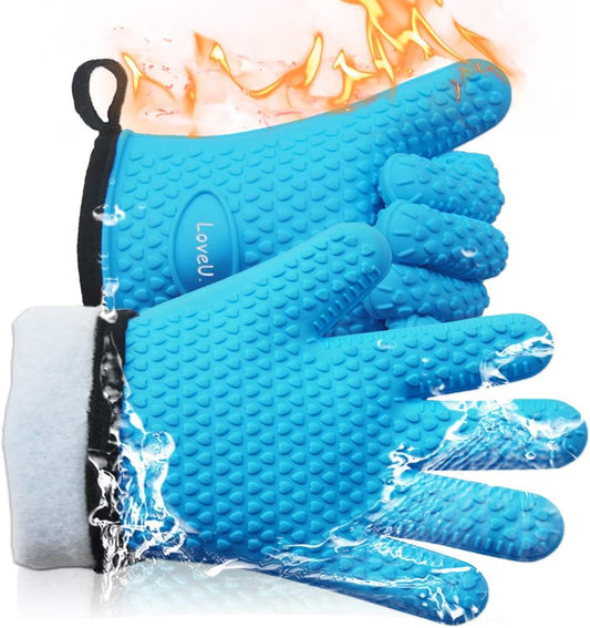 Silicone Oven Mitts Gloves - Heat Resistant, Non-Slip for BBQ, Grilling