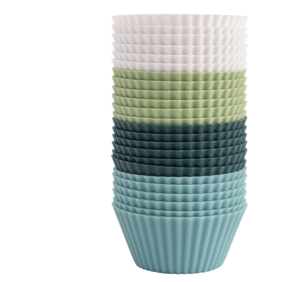 The Silicone Kitchen Reusable JUMBO Silicone Baking Cup, Non-Toxic, BPA Free, Dishwasher Safe, Jumbo, 12 Pack, White Blue Green