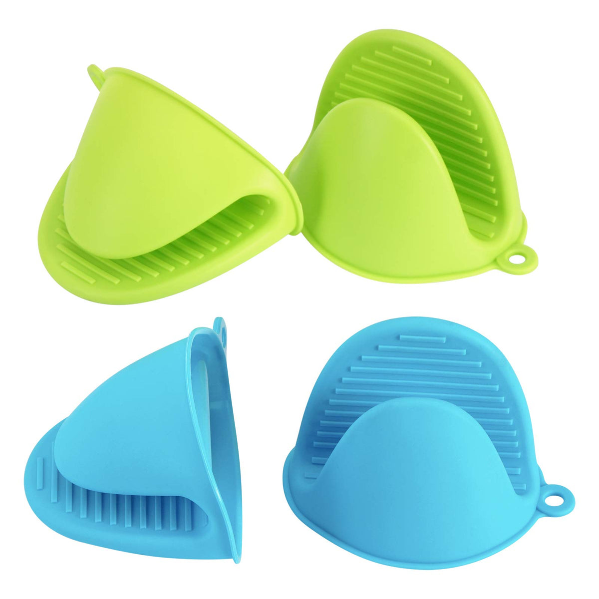 Vaincre 4PCS Heat Resistant Silicone Oven Mitts & Potholders, Blue & Green