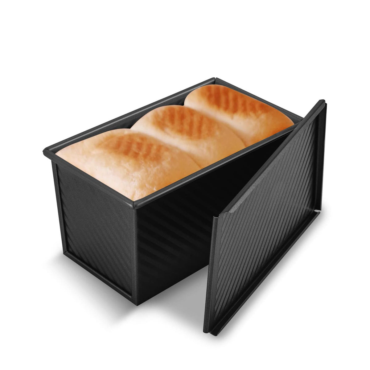 KITESSENSU Pullman Loaf Pan with Lid, 1 lb Dough Capacity Non-Stick Bakeware for Baking Bread, Carbon Steel Corrugated Bread Toast Box Mold with Cover for Baking Bread, Gold