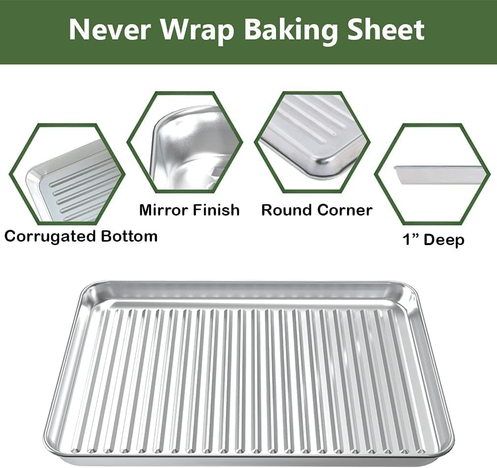 Baking Sheet with Cooling Wire Rack Set, Stainless Steel 2 Pans + 2 Racks
