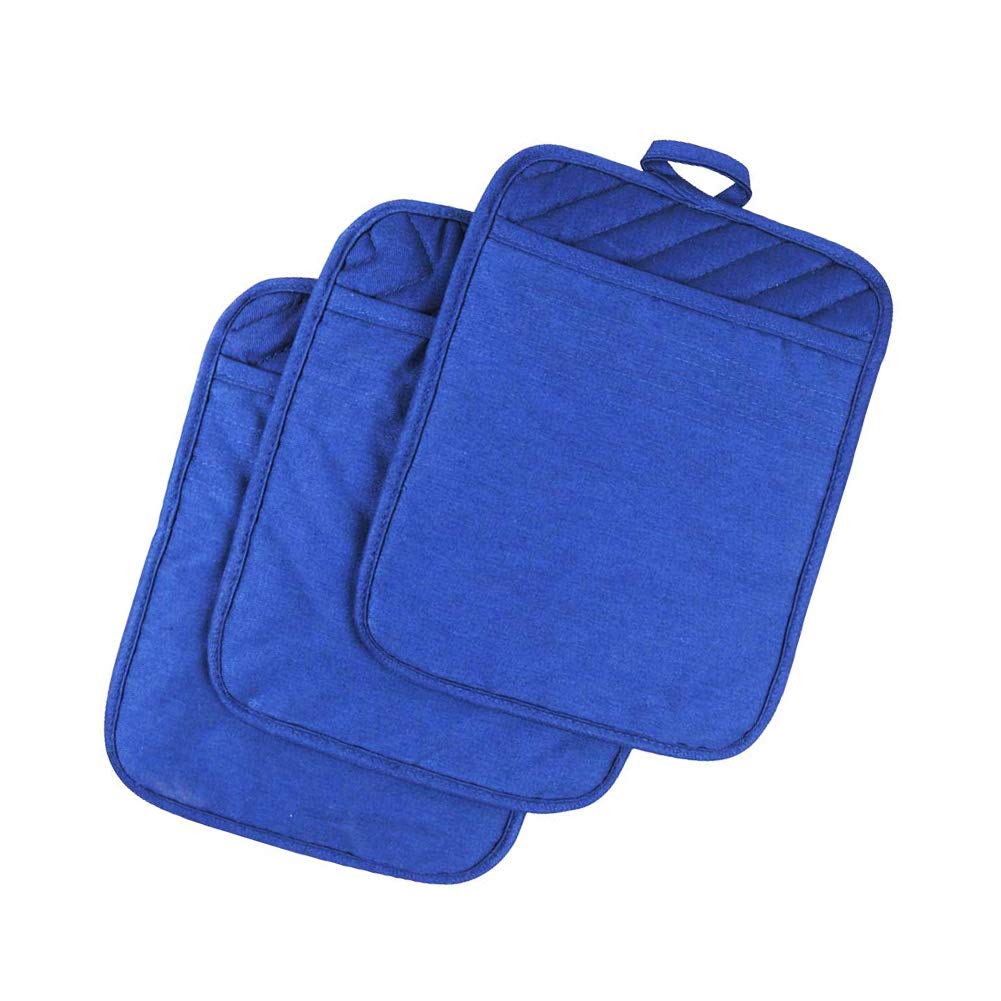 Anyi Pot Holders and Oven Mitts 7" X 9" Heat Resistant Cotton Pocket Pot Holder Set Feature of Non Slip Kitchen Hot Pad Oven Mitts, 3-Pack (Hunter Green)