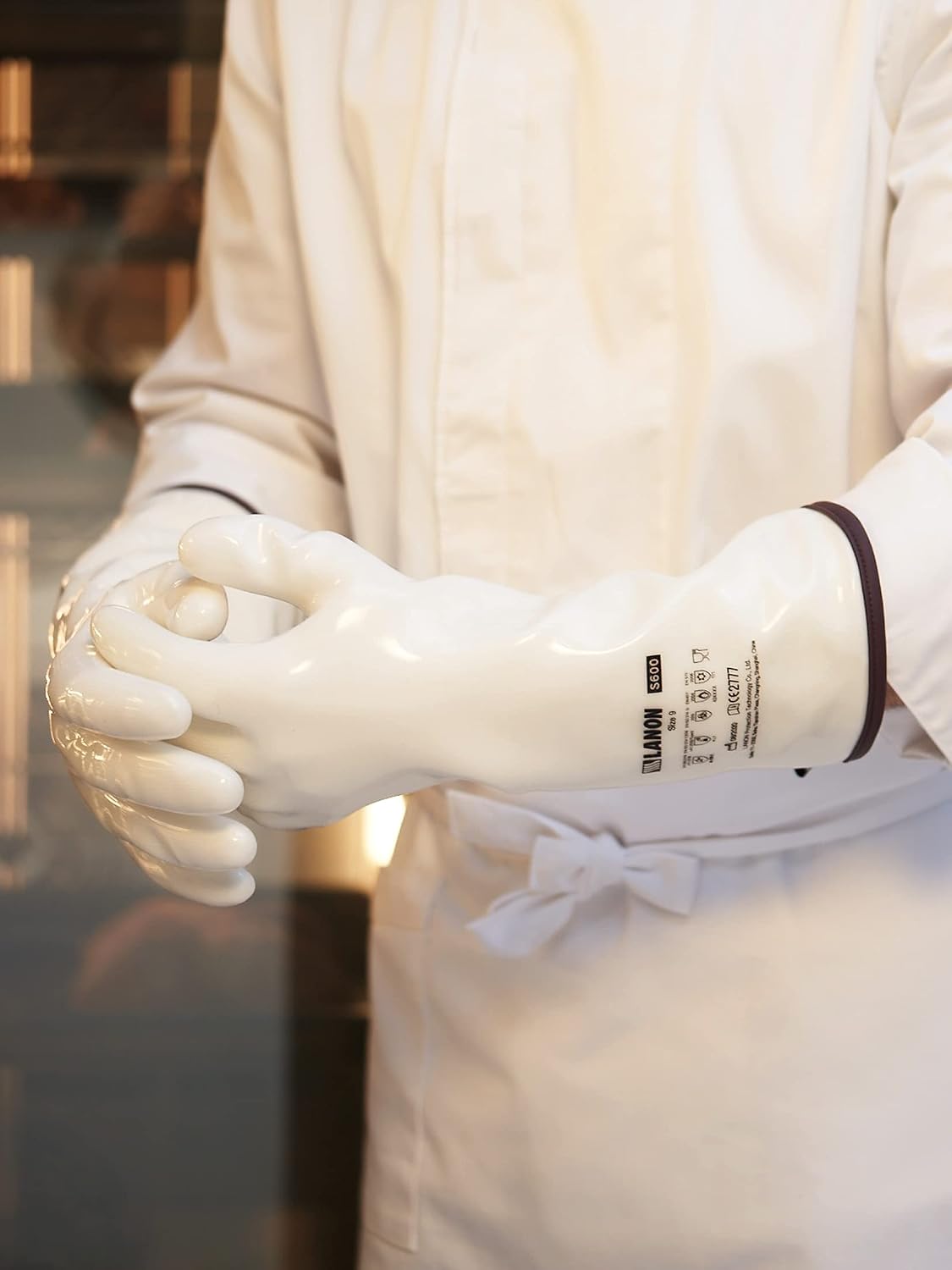 LANON 15" Liquid Silicone Oven Mitts,Heat Resistant,CoralAir Liner,White,L