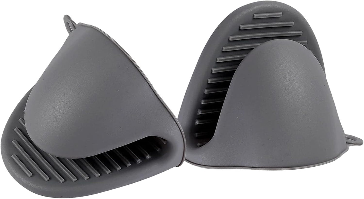 2 Pairs Mini Oven Gloves Silicone Oven Mitts Black and Grey