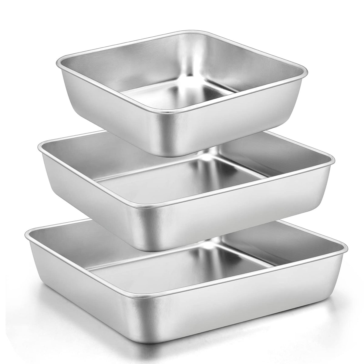 E-far Baking Pans Set of 3, Stainless Steel Sheet Cake Pan for Oven
